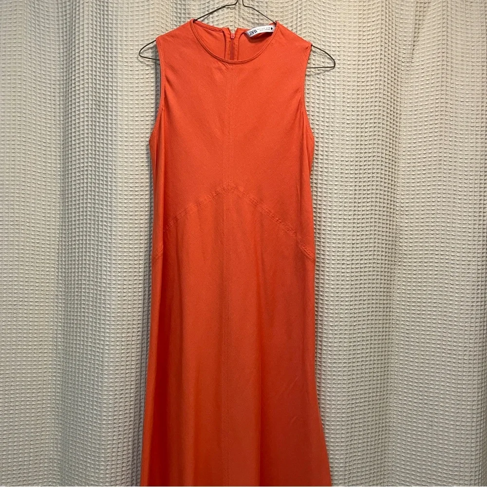 Zara Midi Linen Dress Small - Picture 3 of 5